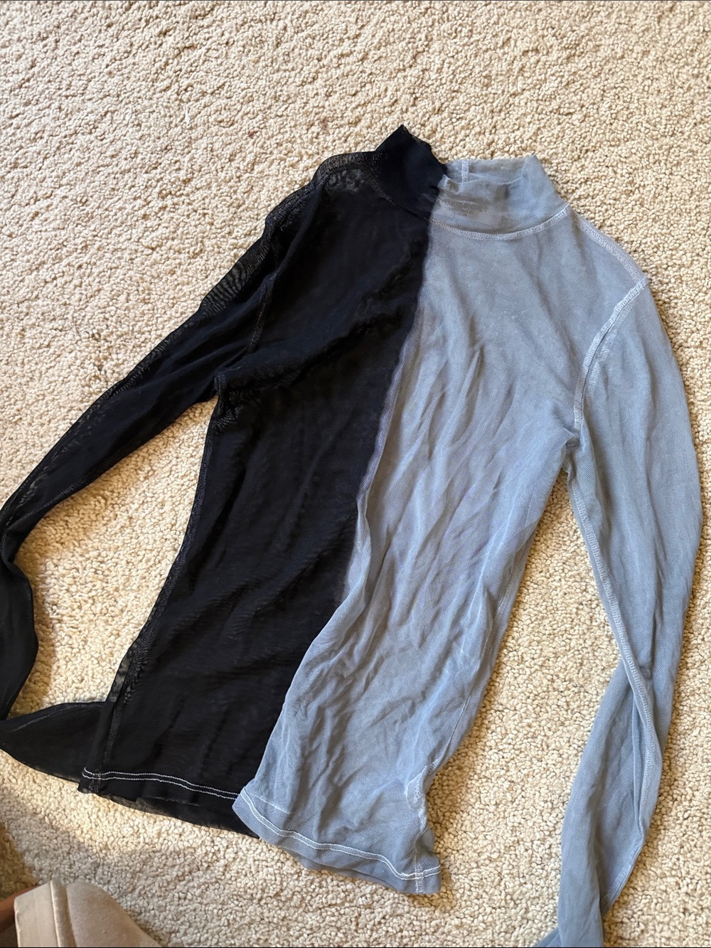 Project Social Two-Tone Black and Light Blue Sheer Long Sleeve Top